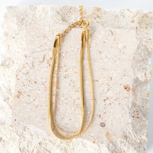 Bracelet Double Layer Herringbone Bracelet & Snake Chain Bracelet Waterproof - Picture 3 of 12